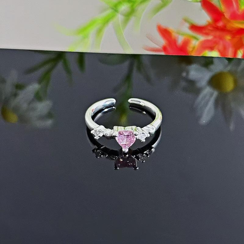 Romantic Pink Love Butterfly Zircon Whitening Temperament Open Ring Women'S Exquisite Niche Cold Wind Ring
