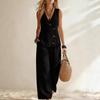 Women's Summer Sleeveless 2 Piece Outfits Button Down Tank Top And Wide Leg Pants Casual Loungewear Matching Sets