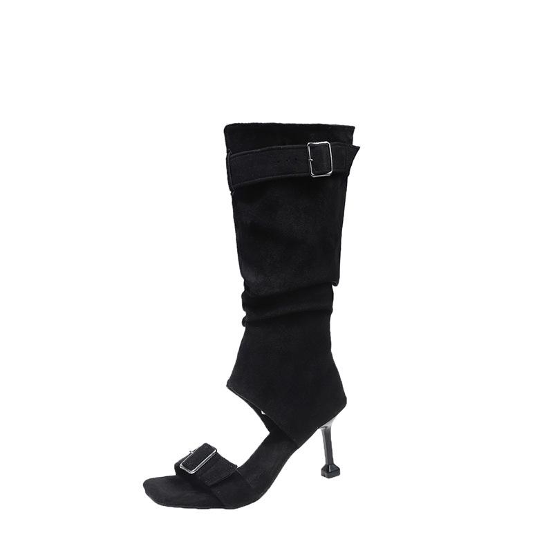 New Style Shoes: High-heeled, Thin-soled, Square-toed, One-piece Strap Sandals for Women. 36 чёрный