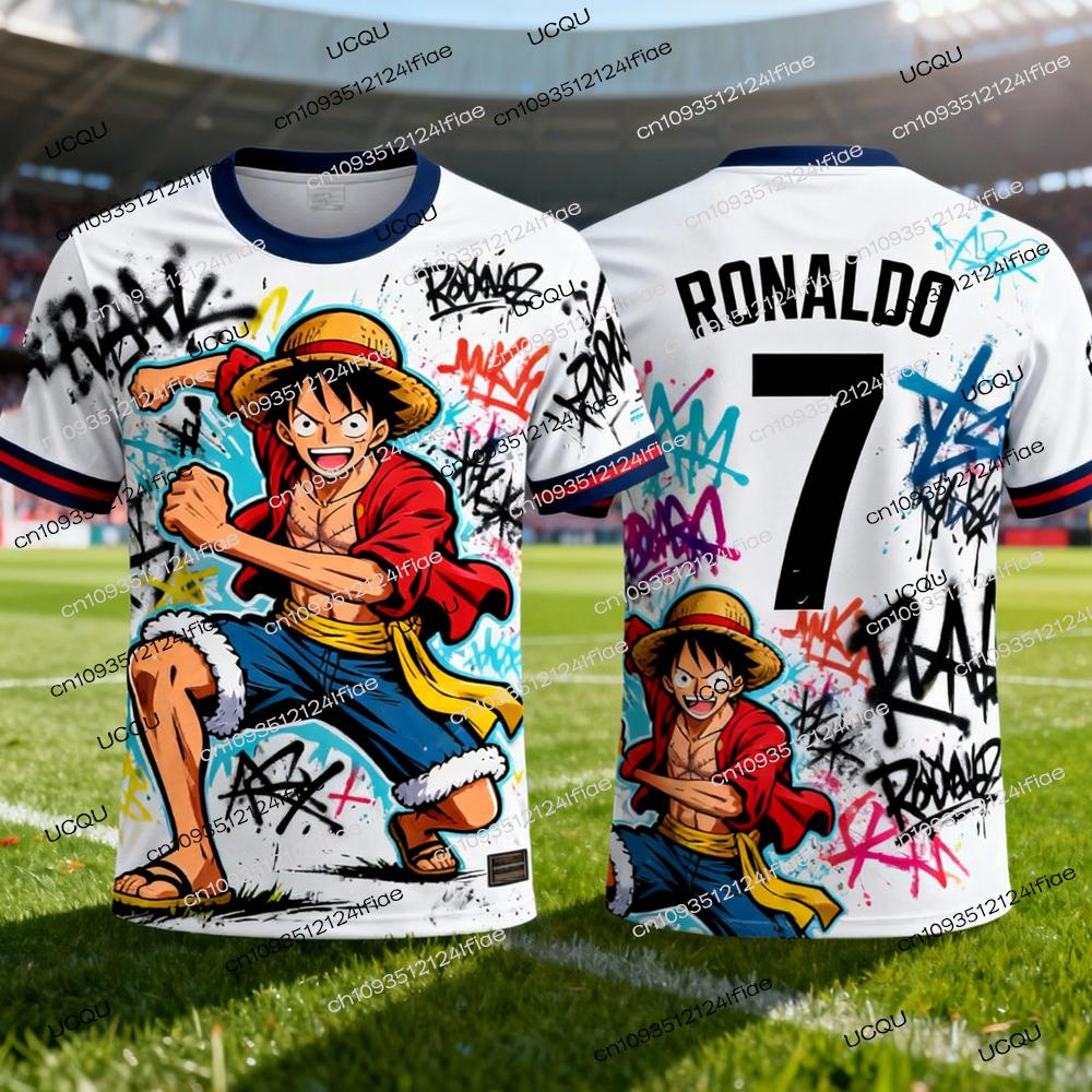 Huiteng1 2026 Nieuwe Collectie One Piece Speciale Editie Heren Voetbal T-shirt Ronaldo Nee. 7 Voetbalshirt T-shirt Luffy 3D Print T-shirt XXS