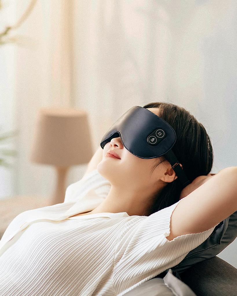 Beemyi Hot Eye Mask USB Rechargeable Cordless Washable Eye Mask Temperature Levels 7 Vibration Levels 15 Minutes Auto Off 6A Luxury Silk Blackout