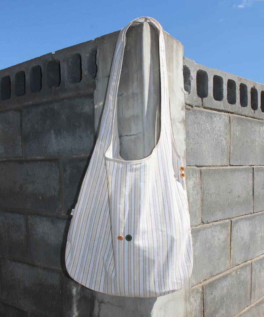 Pmco Striped Button Packable Shoulder Bag (Beige)