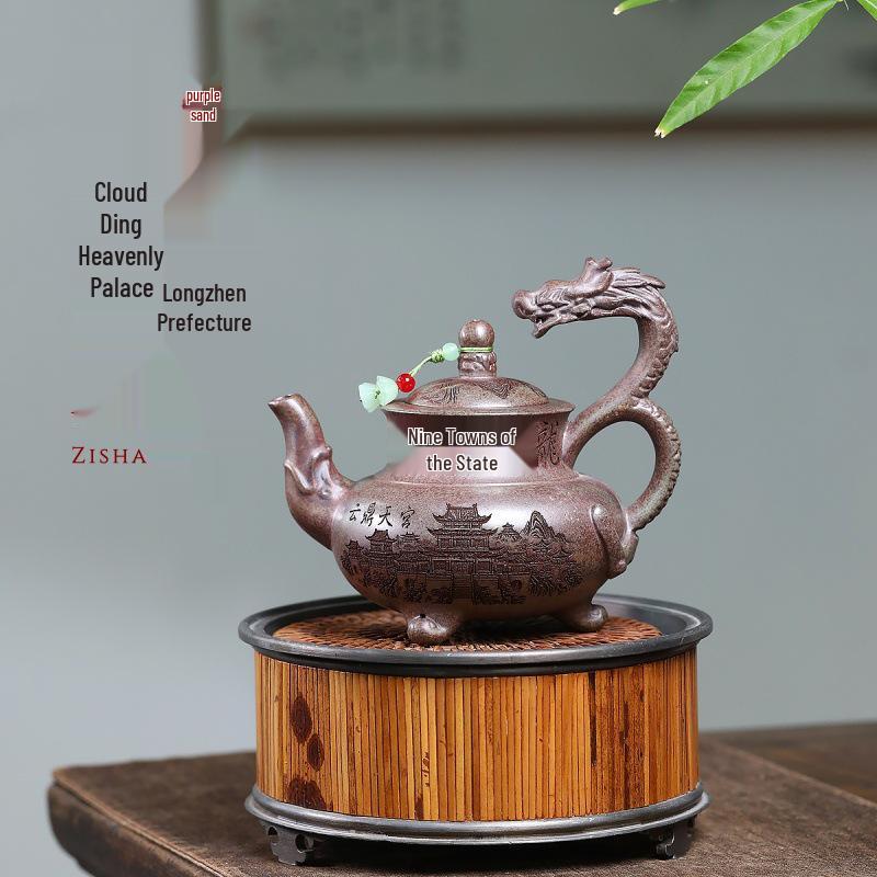 Yixing Zisha Agarwood Mud Dragon Teapot Set with Certification