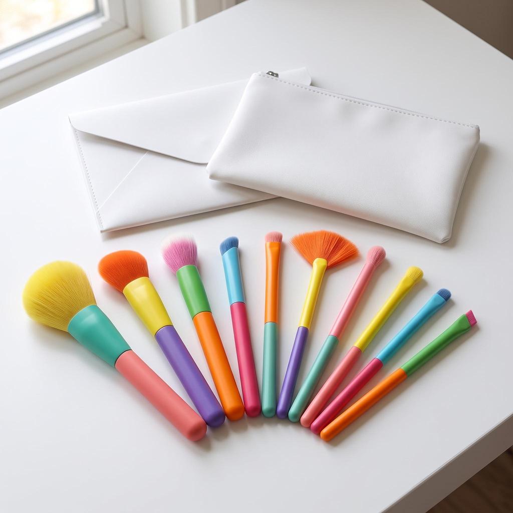 10Piece Dopamine Rainbow Makeup Brush Set with UltraSoft Bristles for Face and Eyes