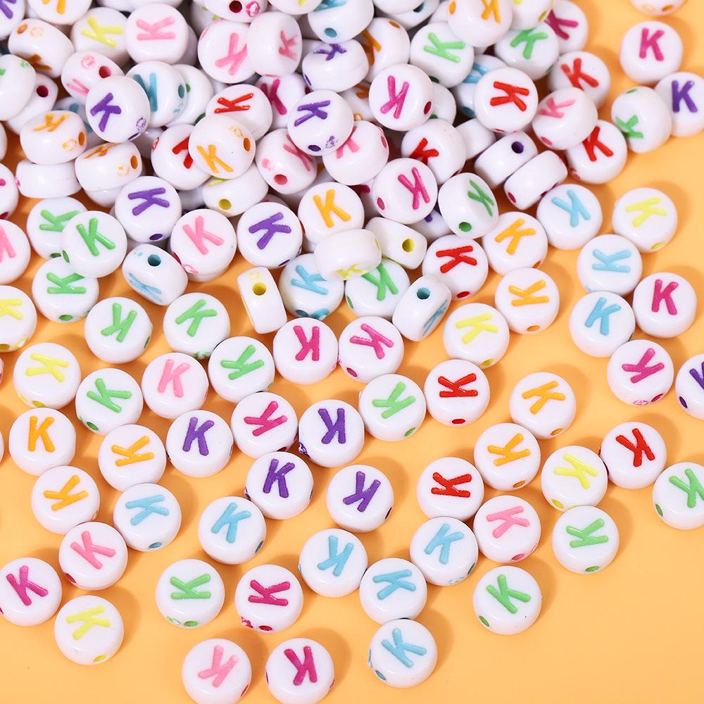 Alphabet Beads: Colorful A-Z Single Letter Round Beads for DIY Jewelry – Flat, White Background, Straight Hole for Stringing Phone Chains & More