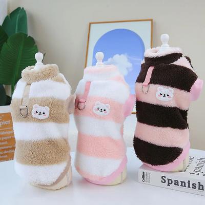 Cute Bear Design Pet Clothes Winter Warm Fleece Dog Vest Sweater for Small Dogs Cats Costume Puppy Striped Vest with Leash Ring