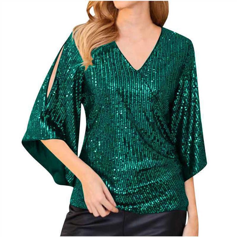 New Loose Long Sleeve Shiny T-Shirt Women Sleeveless Set
