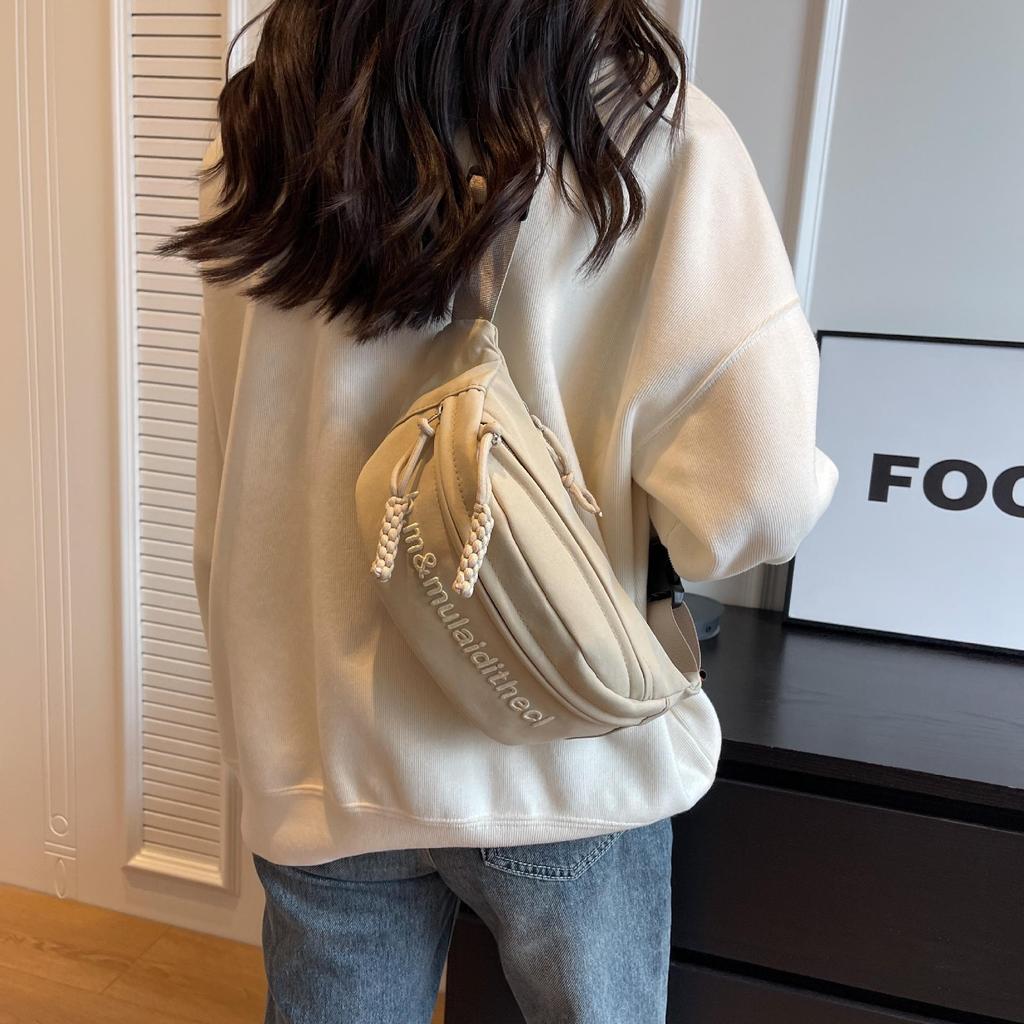 Unisex Embroidered Versatile Crossbody Chest Bag: Trendy & Simple Sports Waist Bag for Students