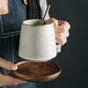 Retro Creative Ceramic Mug Wooden Coaster Office Coffee Mug Beverage Cup Milk Cup Household Couple Cup Water Cups Tea Cups