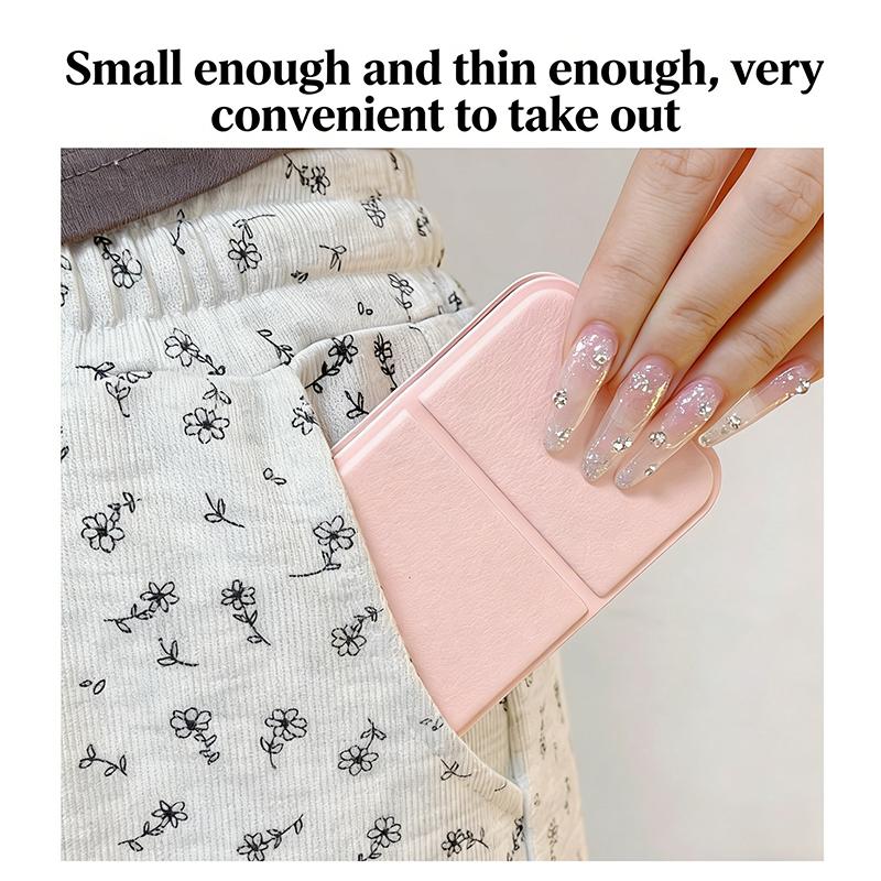 Pu Leather Solid Color Foldable Makeup Mirror Simple Portable Handheld & Desktop Dual-Use Student Cute Pocket Mirror