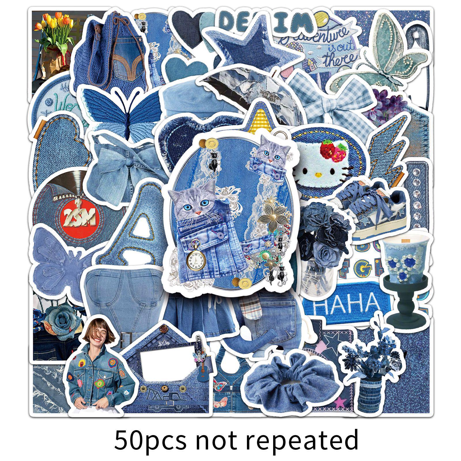 

50pcs Denim Texture Stickers Set: Cool DIY Journal & Card Making
