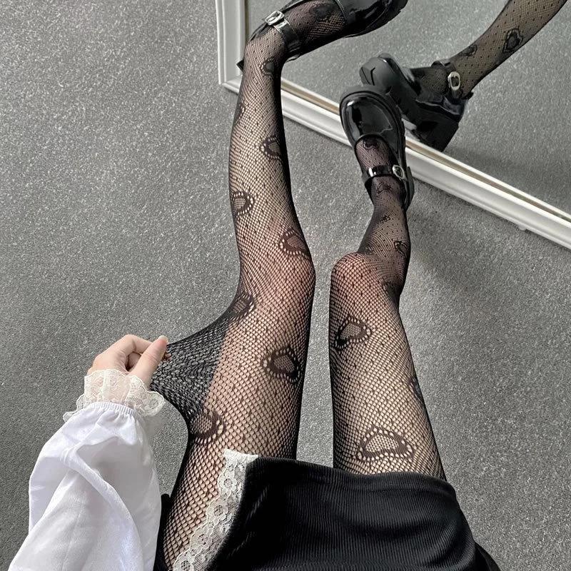 Heart Mesh Girl Tights Stockings White Fishnet Pantyhose Female For Women Summer Legging Stocking