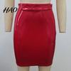 Slimming High Waist Skirt Women Club Faux Leather Skinny Sheath Zipper Closure Solid Knee Length Color Glossy Surface Slim Fit Lady Party Dating