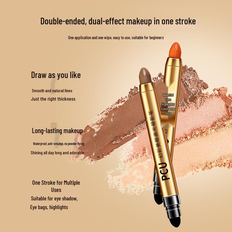 PCU Double-Ended High-Shine Eyeliner & Eyeshadow Stick - Milk Tea Brown, Lazy Diamond, Brightening One-Swipe Formula