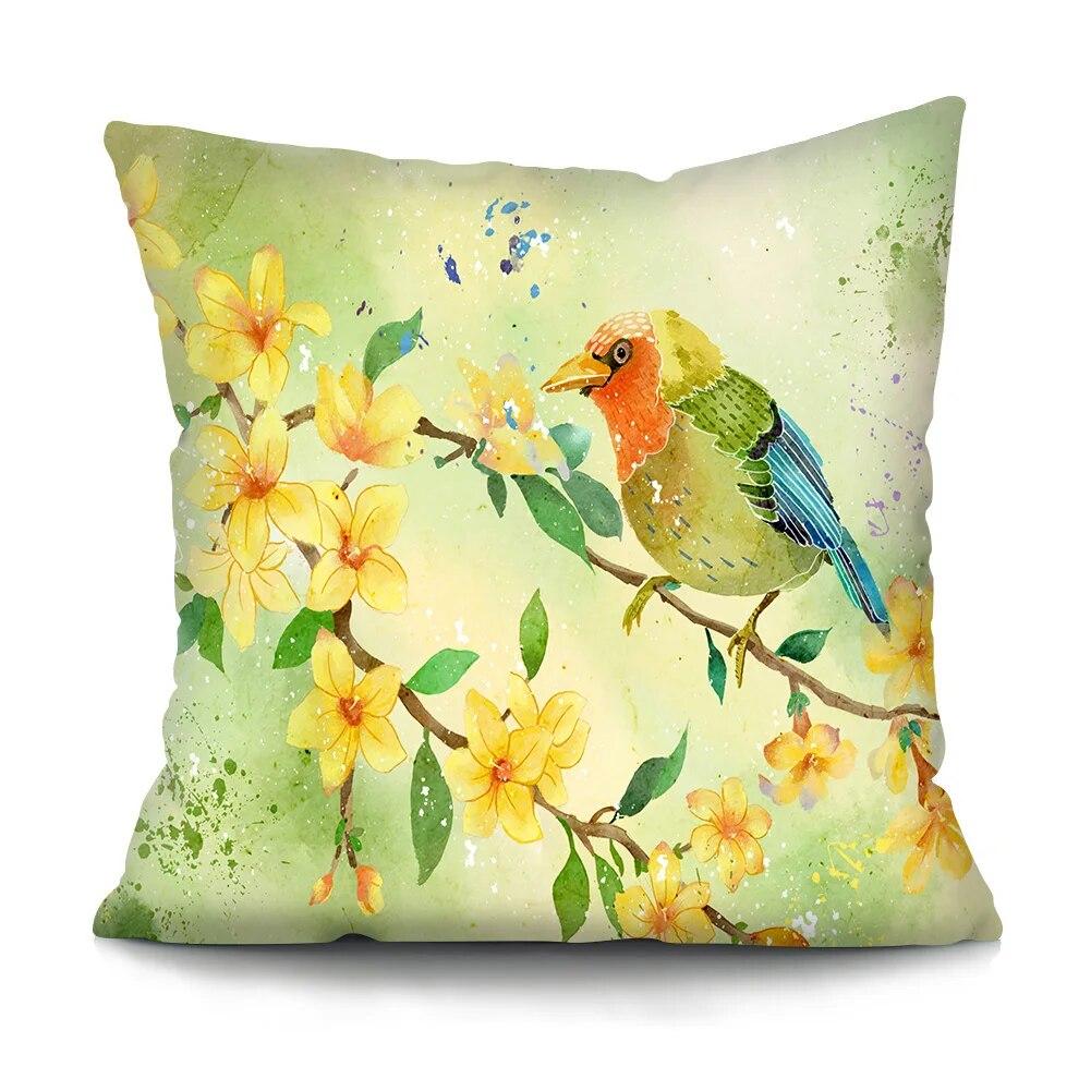 Bedroom Living Room Cushion Cover Oil Painting Bird Cushion Cover Chinese Style Car Sofa Home Decor Pillowcase