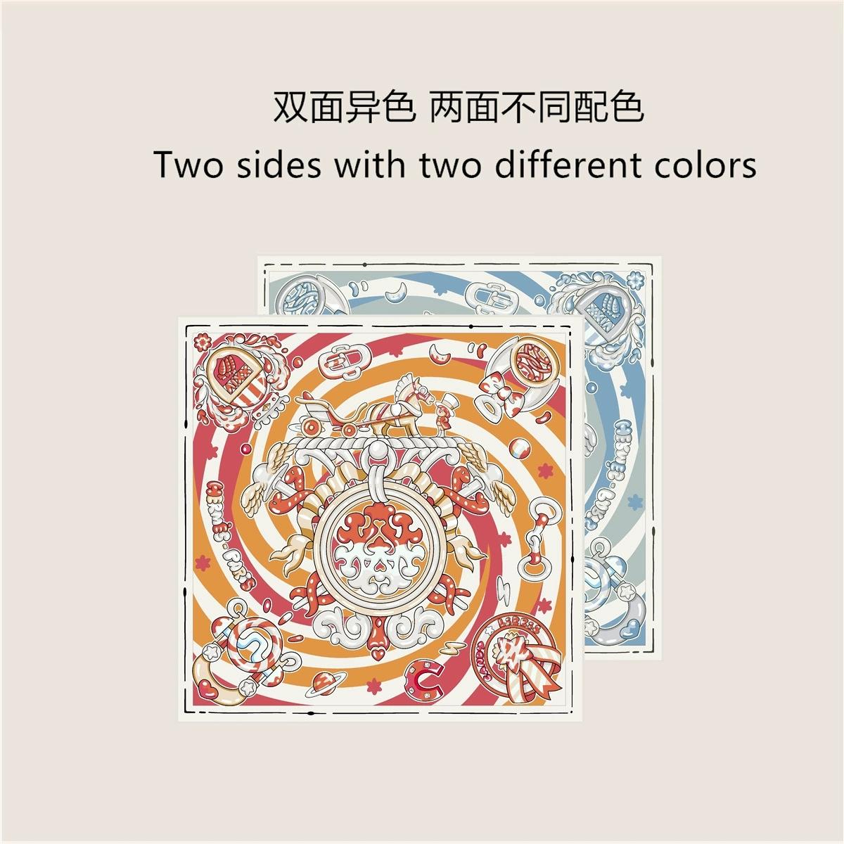 

New 70CM Curled Twill Silk Scarf Women Fashion Double Side Printed Square Scarves Wraps Echarpes Foulards Femme Hijab 70x70cm