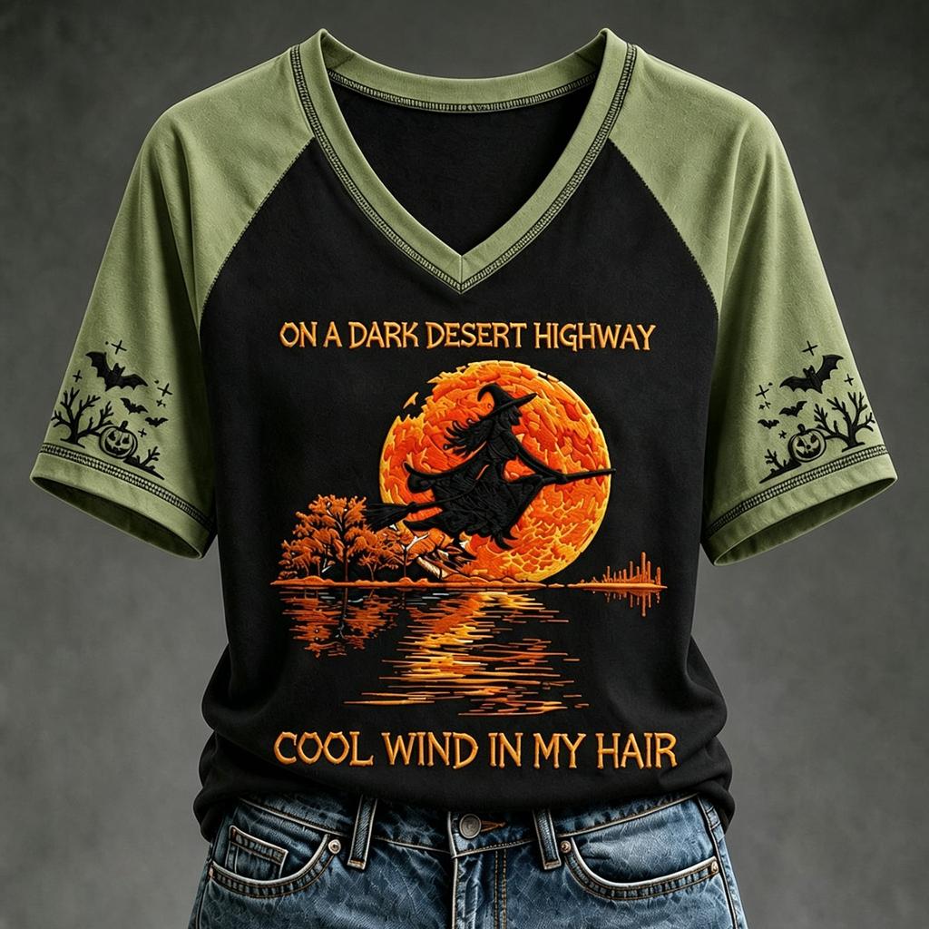 Women's Fashion Casual Halloween Print T-Shirt Neck Pullover Top for Fall Outfits