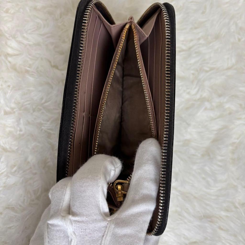 Used Luxury PRADA Long Wallet, Black, Leather, Accessories Included