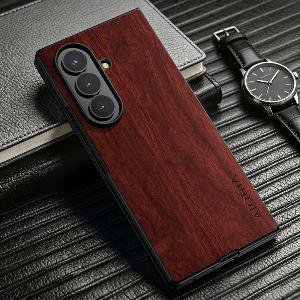 For Samsung Galaxy Z Fold 8 Ultra 7 6 5 4 3 Case Capa Funda Retro Wooden Pattern Pu Leather Elagant Phone Case for Fold8 Coque