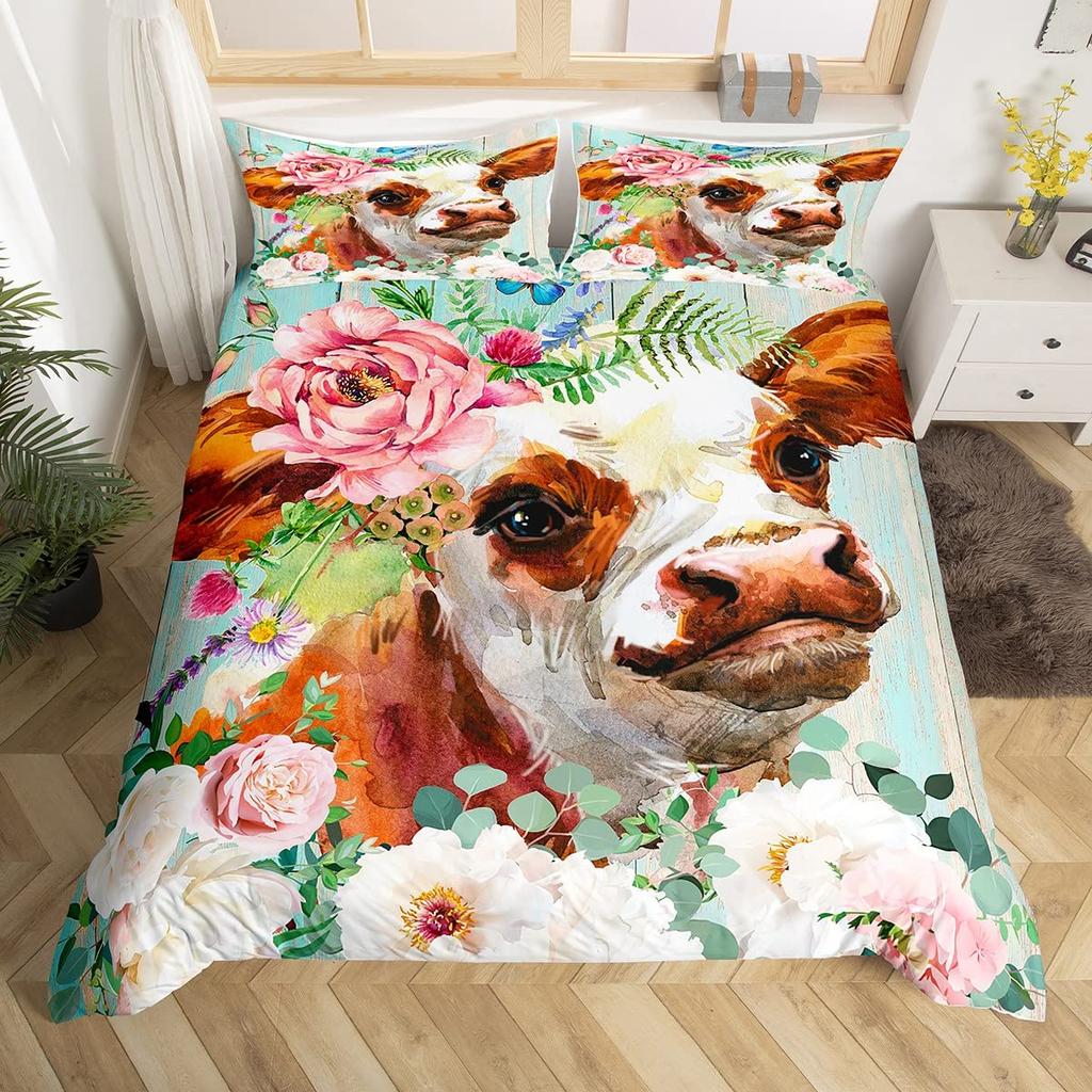 Rose Floral Duvet Cover Blossom Flowers Sunflower Bedding Set Fruit Comforter Cover Oil Painting Bedspread Cover Full King Size