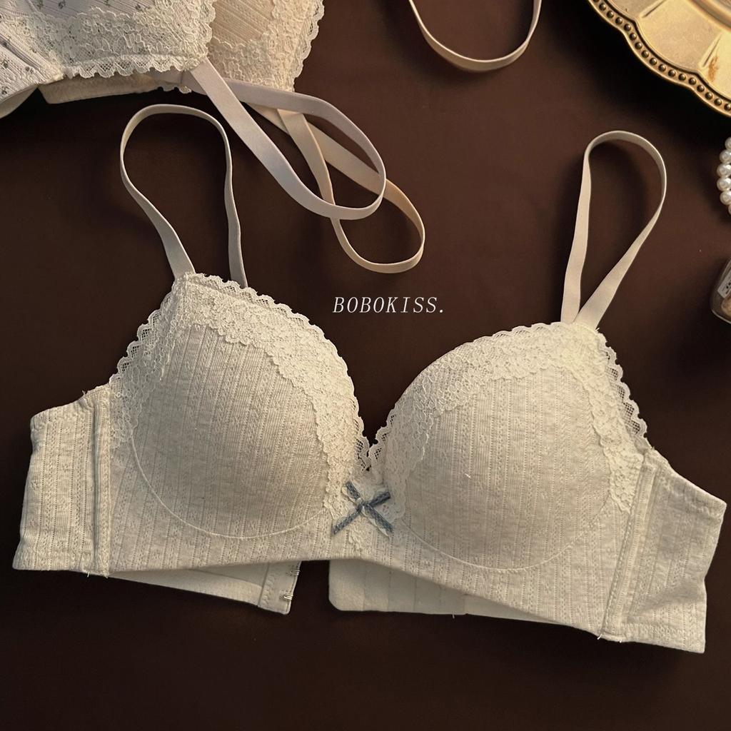 Sweet Girl Lace Edge Sexy Underwear Women's Small Breasts Gather and Show Big Anti-sagging Bra Women's Cotton Chest Without Steel Ring
