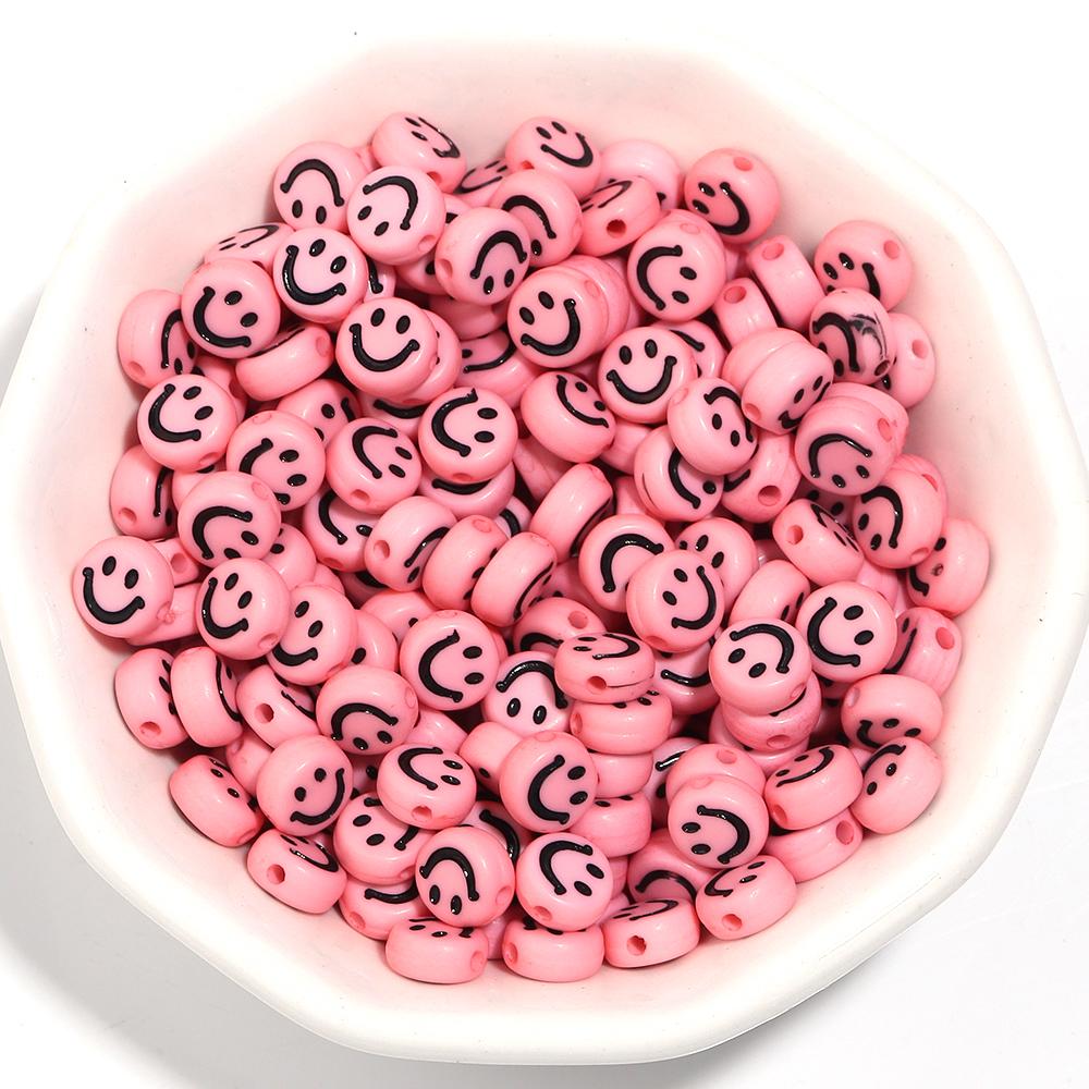 100pcs 7mm Acrylic Smile Face Beads Multicolor Round Shape  Loose Spacer Bead for Jewelry Making DIY Charms Bracelet Necklace
