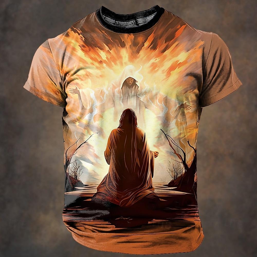 

Christmas Men s Jesus T Shirt Short Sleeve T shirt 3D Print Crew Neck Shirt Retro Vintage Casual Street Style Christmas XL