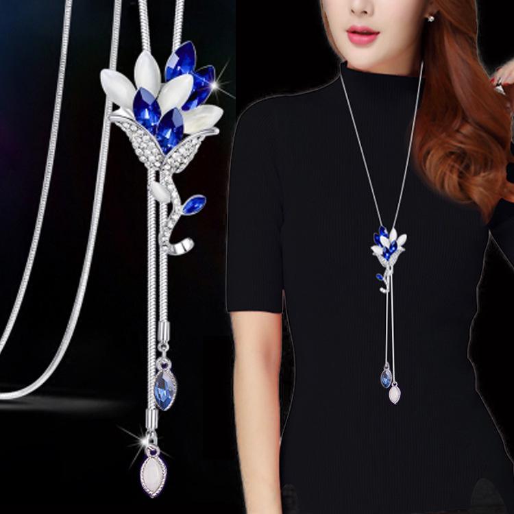 Korean Tassel Crystal Pendant Necklace - Elegant Long Sweater Chain