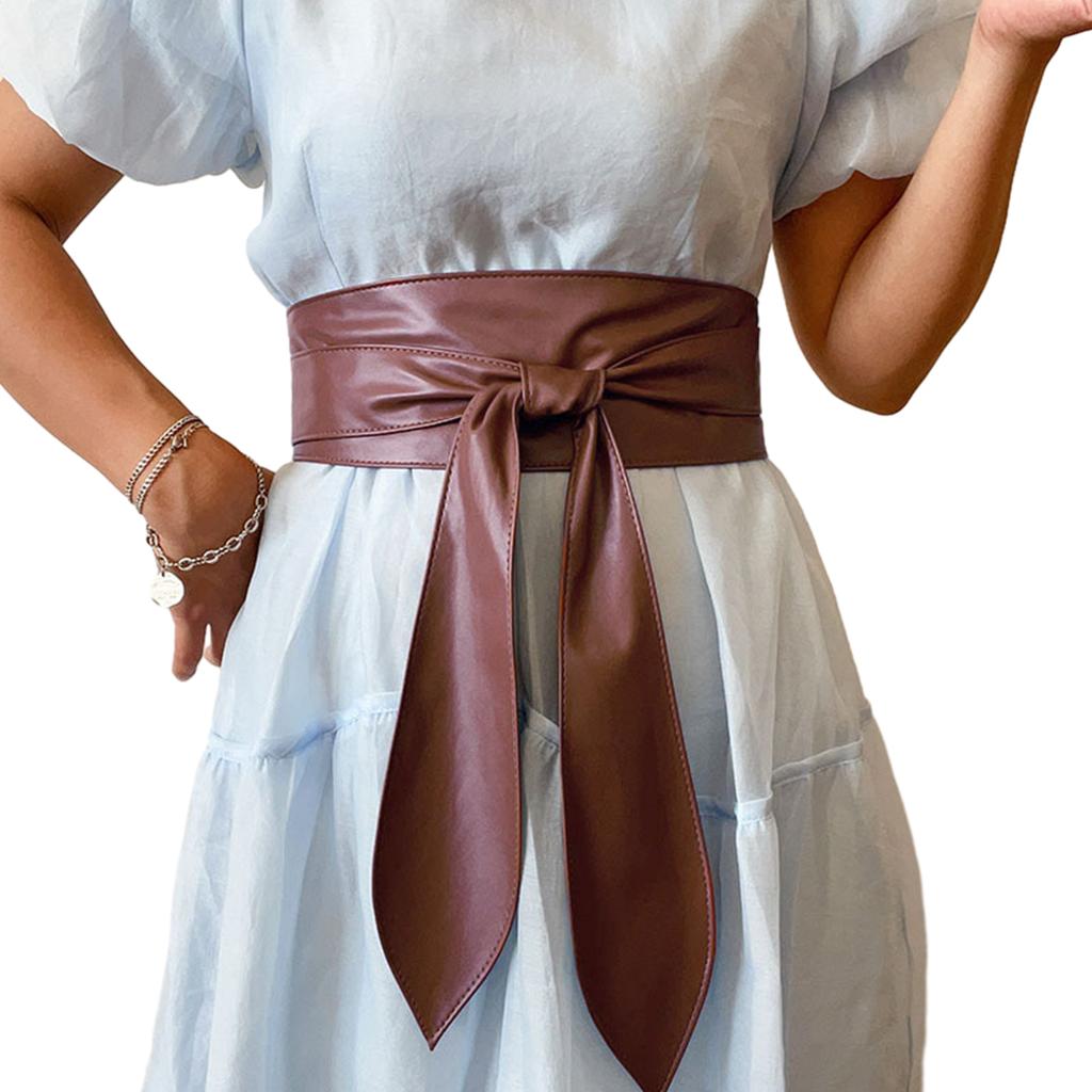 Waist Belt Obi Belt Knotted Self Tie Wrap Belt for Wrap Dress Halter Dress Wide Cinches Belt Soft PU Tie Up for Girls