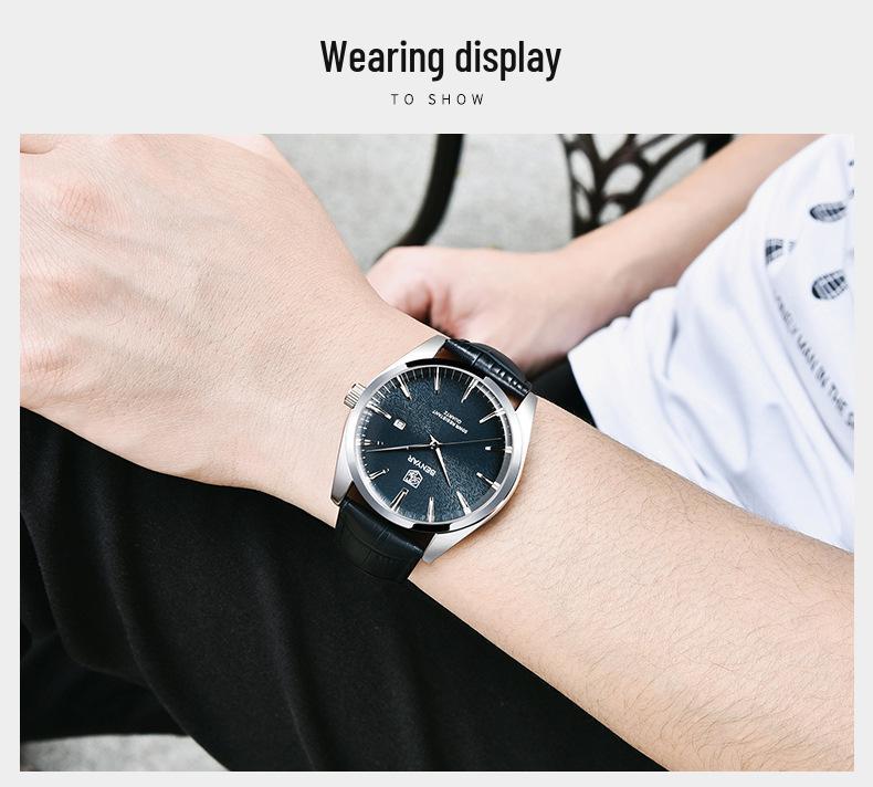 Binyan Men's Fashion Quartz Genuine Leather Waterproof Watch 5163
