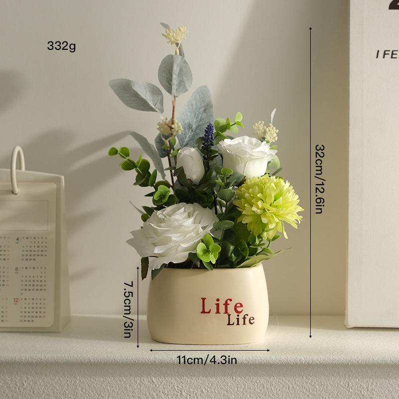 Decorative Artificial Potted Plant Small Size, Nordic Style Faux Green Bonsai for Indoor Desk Decor