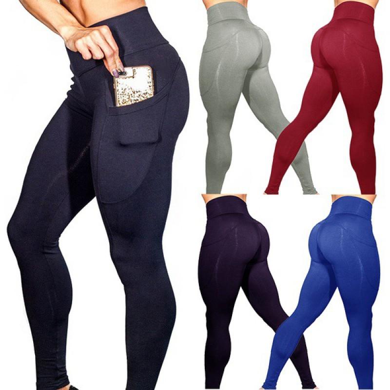 High-Waisted Yoga Leggings With Side Phone Pocket Running Workout Fitness Women