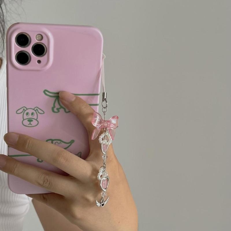 Blumen-Schleifenknoten Gekreuzter Anhänger Lanyard Liebesherz Perle Cartoon Zubehör