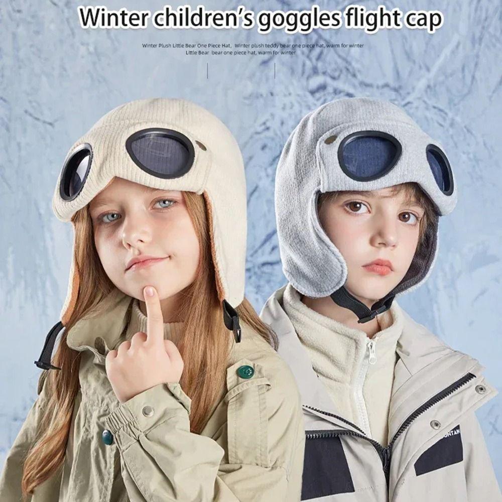 Ear Cap Children Glasses Hat Neck Protection Kids Knitted Beanies Cute Warm Cap With Goggles  Boys