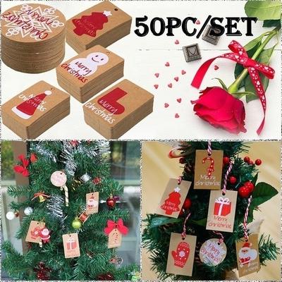 50 Pcs / Set Brown Kraft Paper Merry Christmas Paper Mark Tags Christmas Gifts Decoration