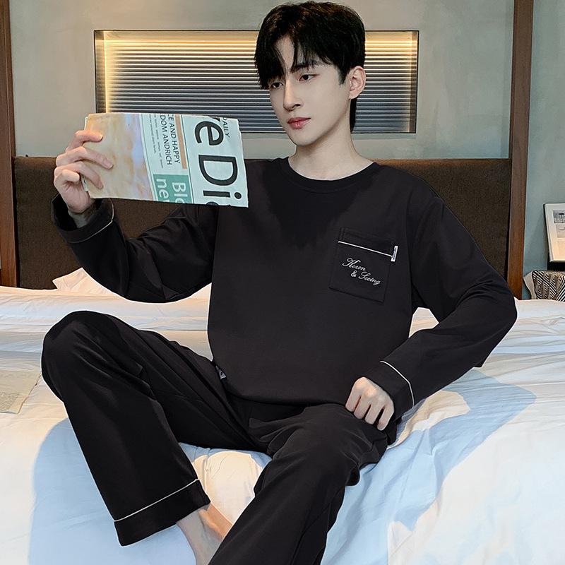 Men's Plus Size Cotton Pajamas: Spring/Autumn Set - Long Sleeve, Loose Fit, Indoor/Outdoor Wear