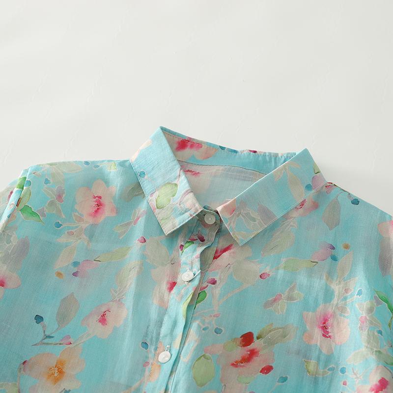 DIMANAF New Plus Size Women Floral Tops Shirts Tees Casual Loose Blouse Autumn Print Cotton Long Sleeve Button