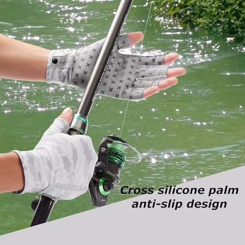 BASSDASH Fishing Gloves, 3/4 Finger, UPF 50+, Non-Slip, Unisex