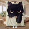 Cute Black Cat, Pet Lovers Gift, Soft Blanket, Big Eyes Design, Multi-Purpose Home Decor, Cozy Comfort