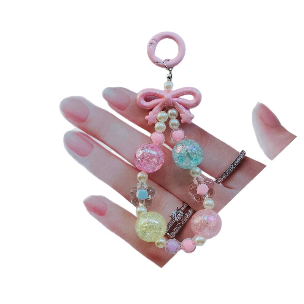 Colorful Bow Alloy Keychain with Creative Seed Bead Chain