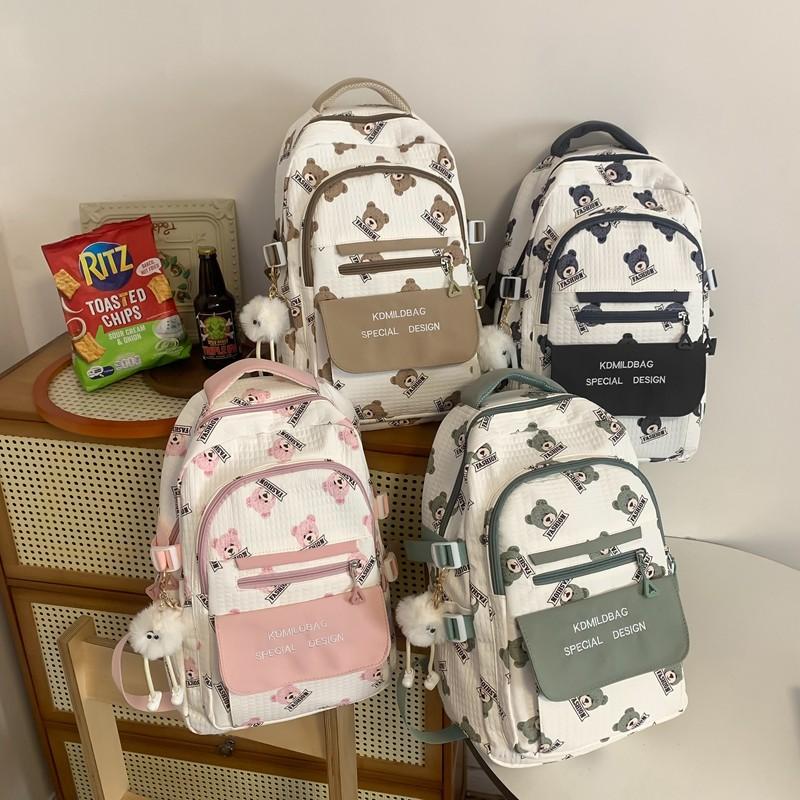 Bear Print Student Schoolbag Girl Backpack Students Third To Sixth Grade Backpack