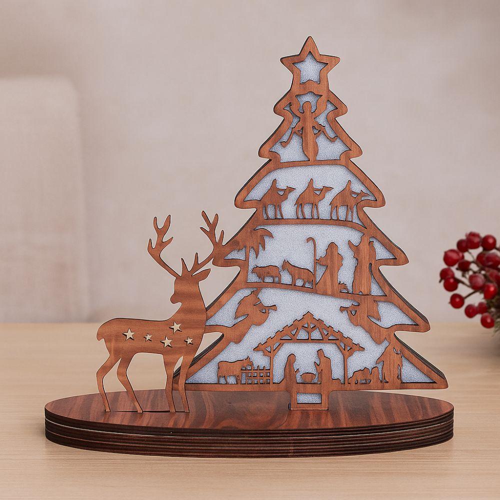 Wooden Christmas Tree Shape Ornaments Luminous Design New Year Easter Ativity Advent Scene Decor Handcrafted Elk Tabletop Decor