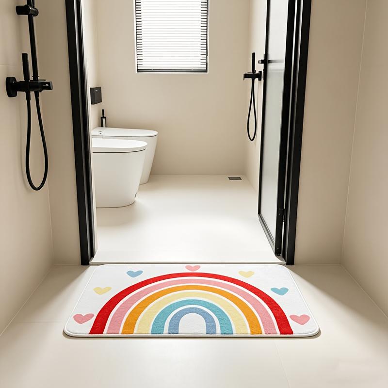 Kawaii Rainbow Heart Floor Mat Soft Plush Rug For Girls Bedroom Bathroom Nursery Room Home Decor