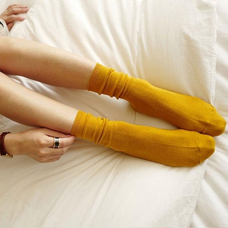 [Women s] 1233 Basic Plain Socks 02_Mustard