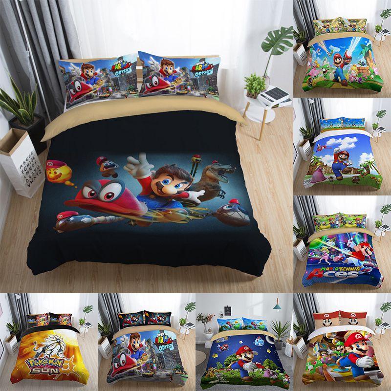 Nintendo Super 3pc Mario Cartoon Odyssey Single Panel Duvet Cover Set Bedding