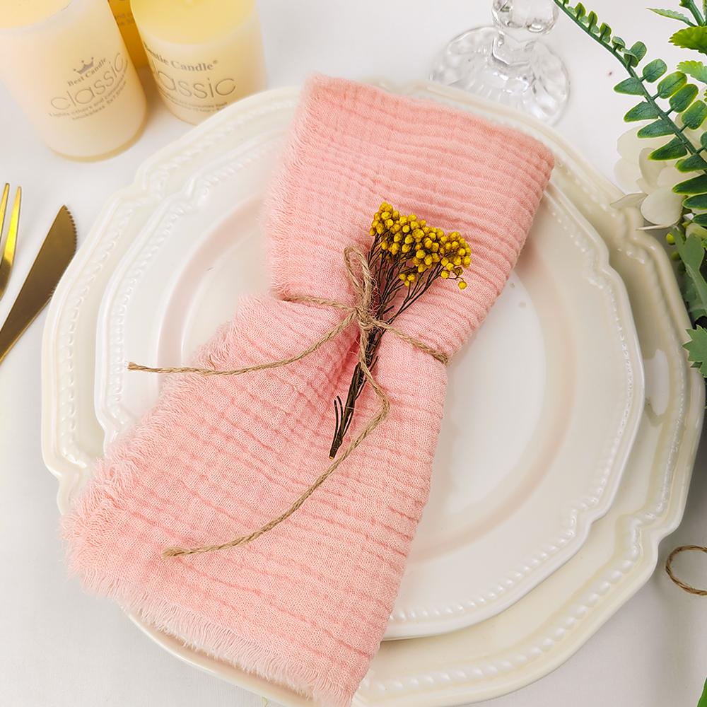 Set of 10 Gauze Cotton Napkins 42x42cm Tassels Two-layer Fold Tea Towel Village Serviette for Wedding Decoration Baby Show Party