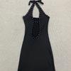 European and American Sexy Hot Girl Style Hanging Neck Summer Irregular Rivet Mid Skirt