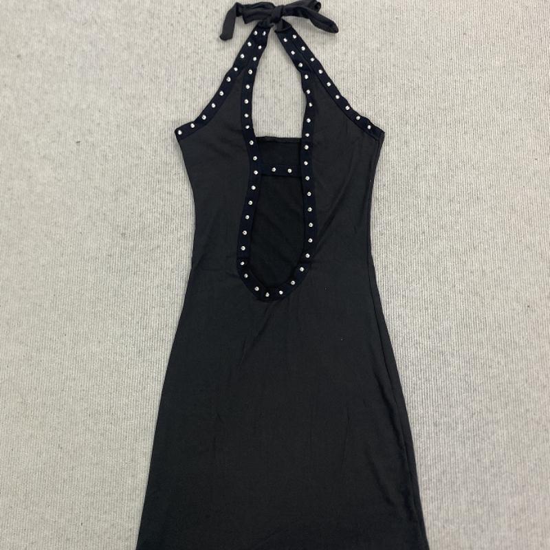 European and American Sexy Hot Girl Style Hanging Neck Summer Irregular Rivet Mid Skirt