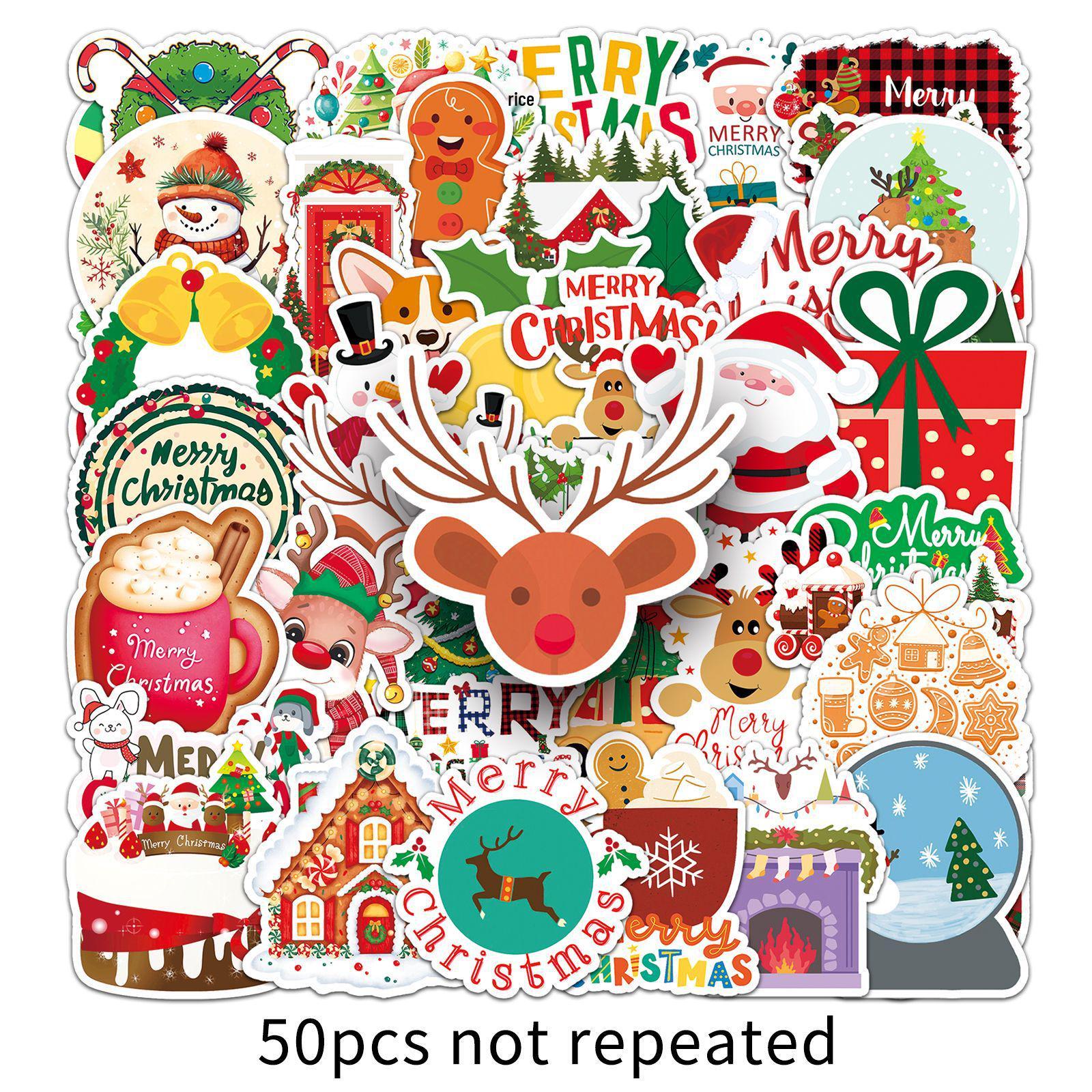 

50pcs Waterproof Christmas Cartoon Stickers for Greeting Cards and DIY Journals