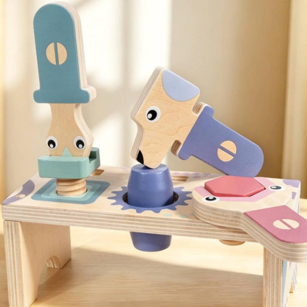 Tool Table Toy Cutout Holes Wooden Balance Printed Shapes
